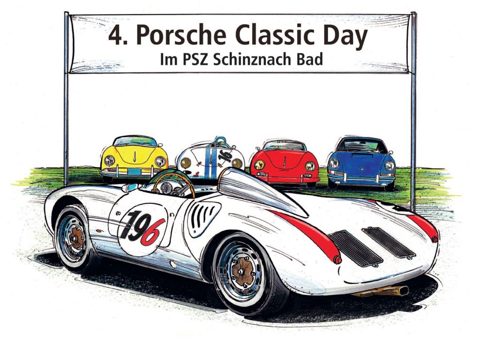 Manifesto del Porsche Classic Day: per le auto Porsche che hanno almeno 20 anni, il certificato di nascita è disponibile per 150 franchi invece di 300 franchi.